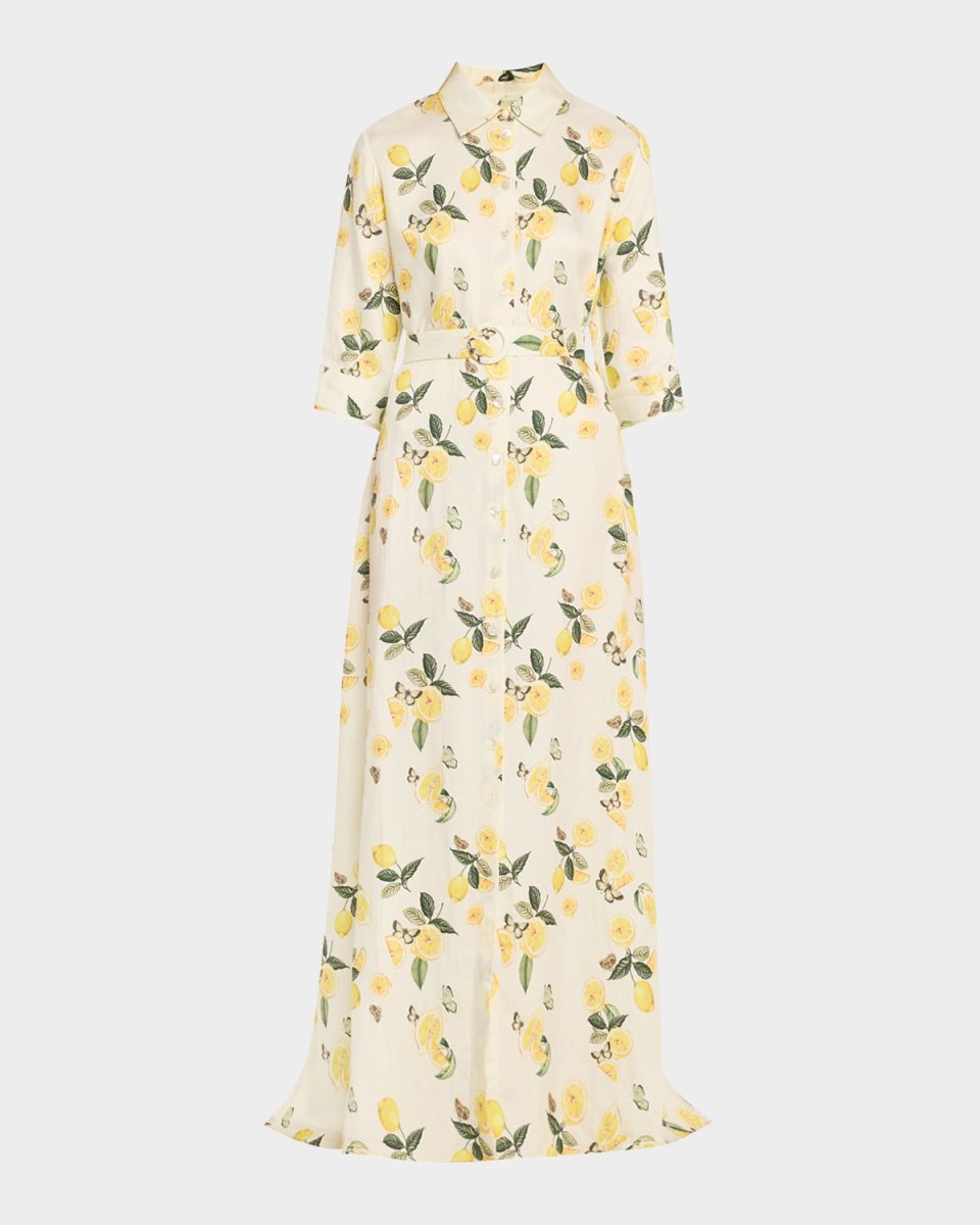 Valerie Belted Lemon-Print Maxi Shirtdress